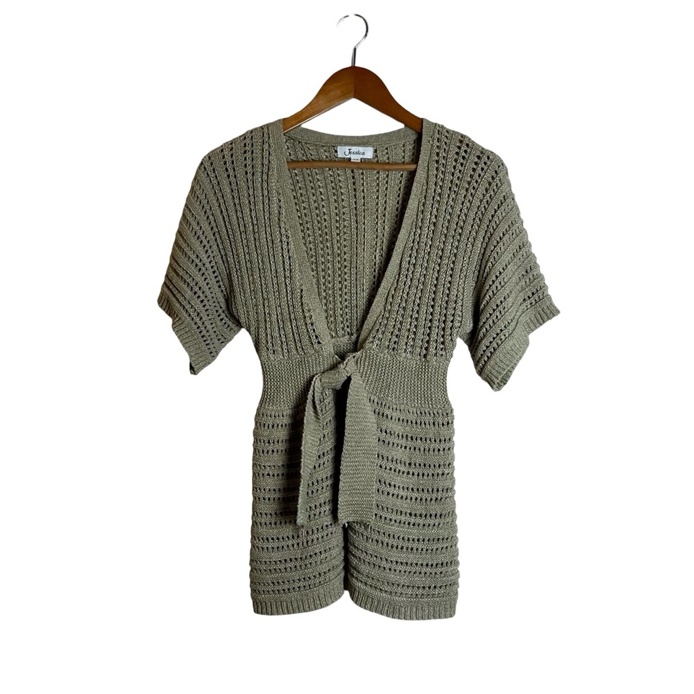 Jessica light brown‎ short sleeve knit cardigan. Size medium